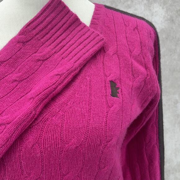 Vtg Juicy Couture Womens L Cashmere Hot Pink Cable Knit Sweater Brown Stripe Slv - Picture 5 of 8